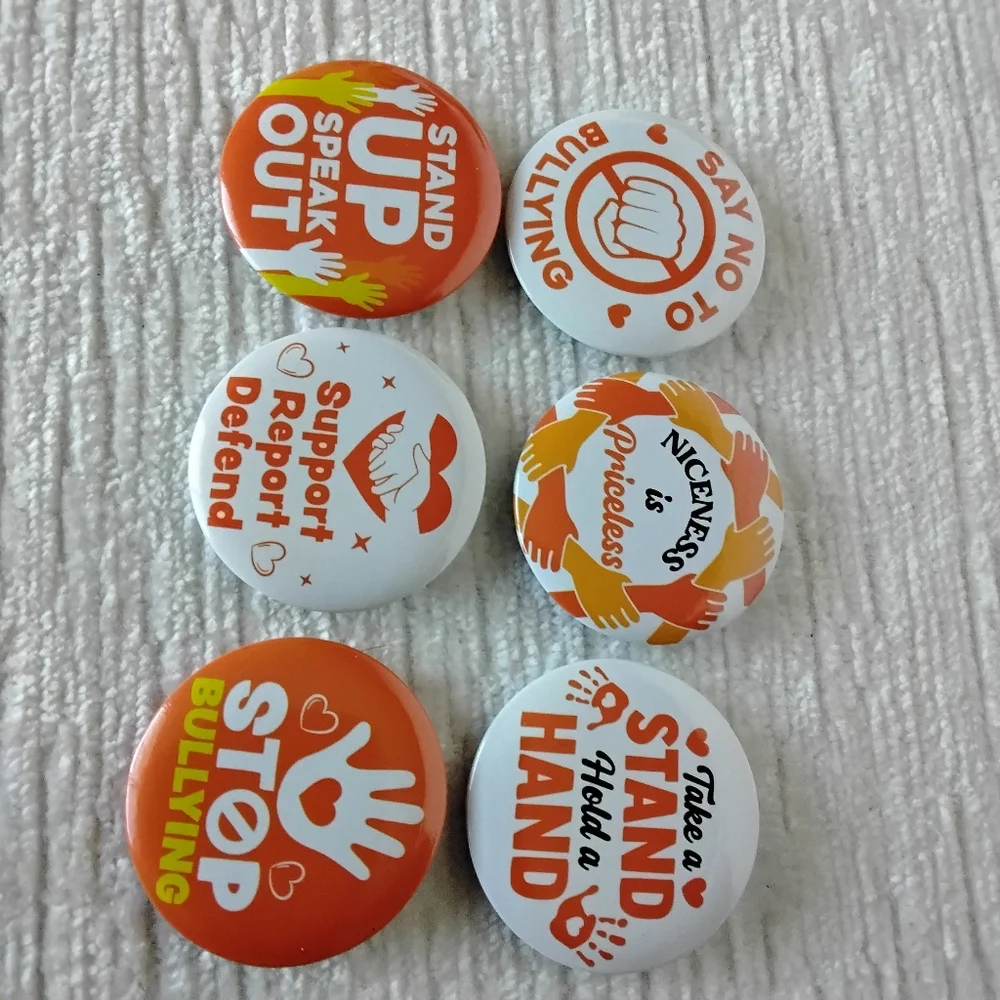 Anti-Bullying Button Pin Set Of 6 Unused 1.5